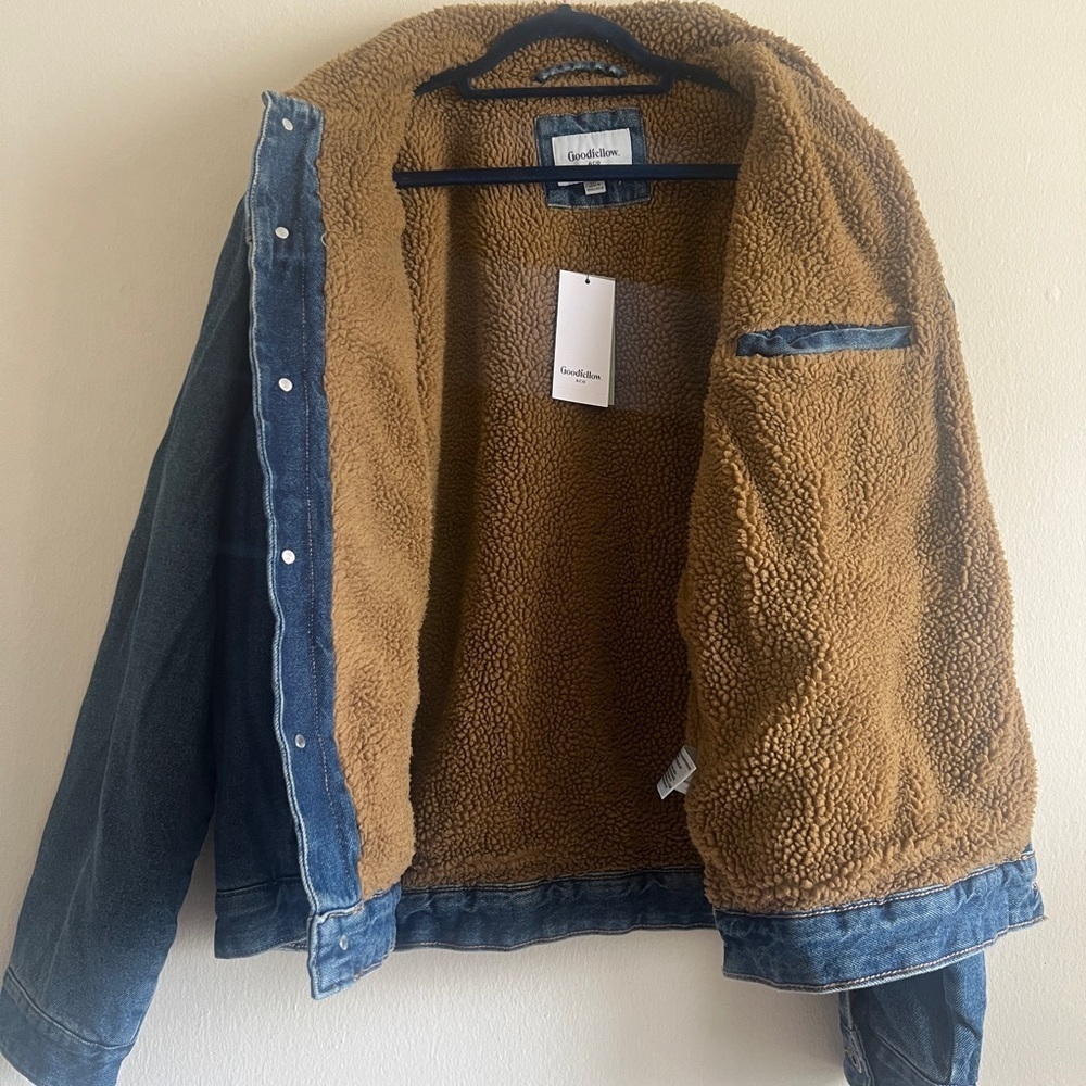 Goodfellow Blue Denim Jacket with Brown Collar Size XL - Picture 3 of 4